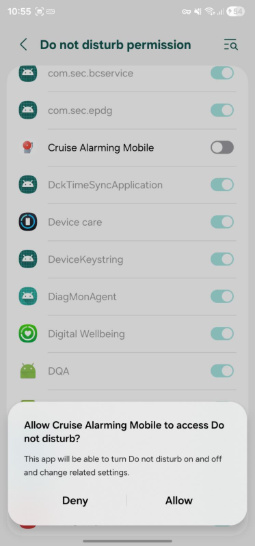 DND permission settings screen