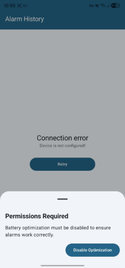 Battery optimization dialog