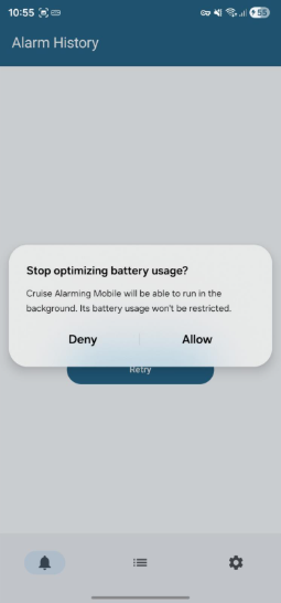 Stop optimizing battery dialog
