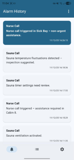 Alarm History screen