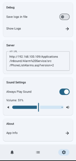 Settings screen lower half