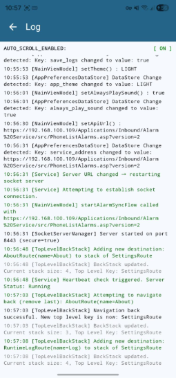 Real-time log screen